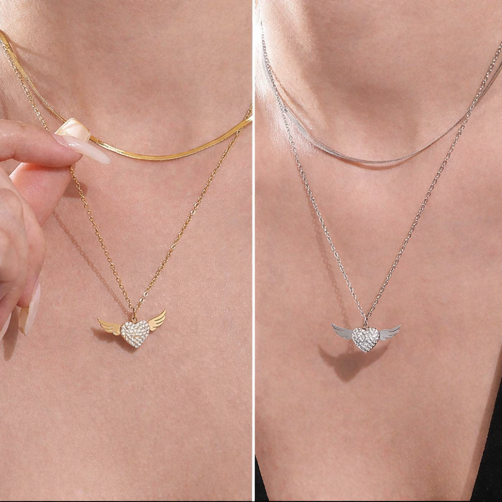 Sparkling Angel Wing Heart Necklace - The Hen Planner