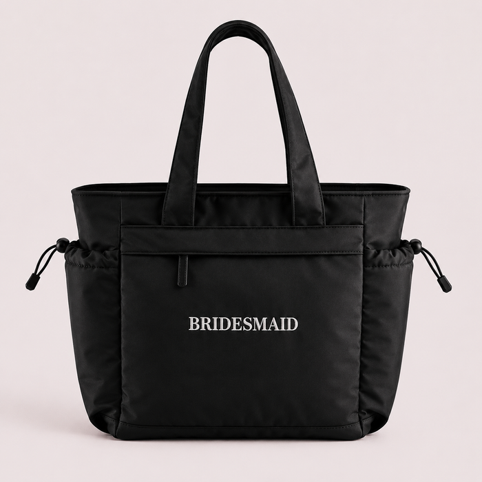 Bridesmaid Embroidered Oversized Tote Bag - Black