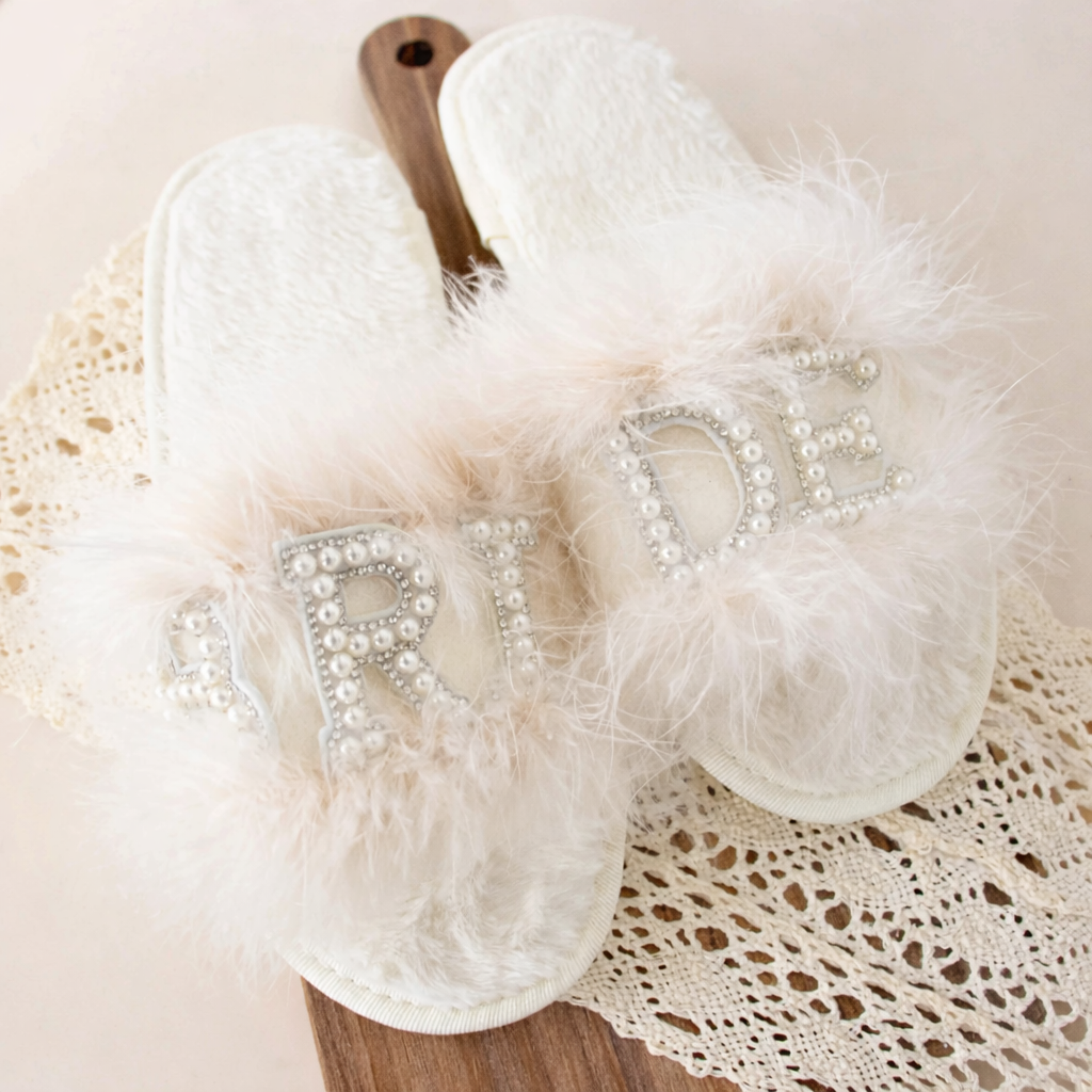 Bride Pearl Feather Slippers