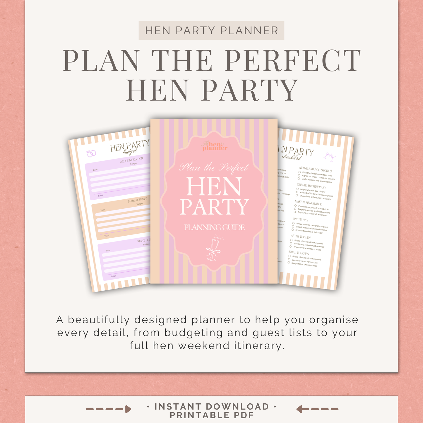 Hen Weekend Planning Guide Planner, Checklist, Budget, Itinerary & Guest List