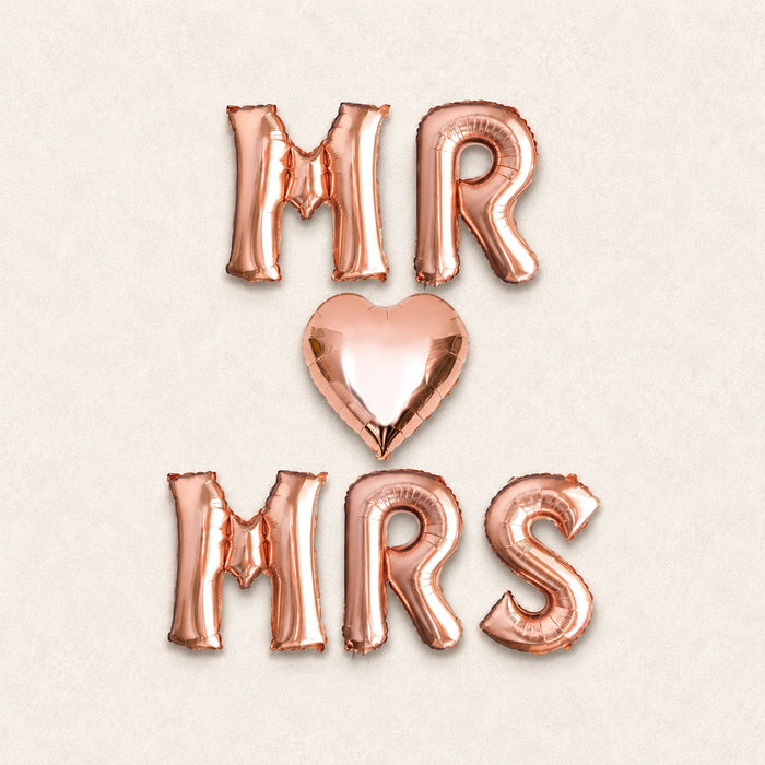 MR & MRS Heart Balloon Set | Gold, Rose Gold & Silver