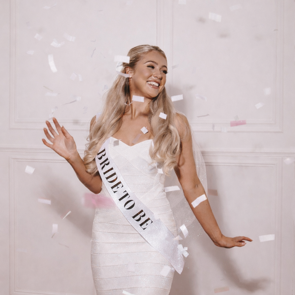 White Shimmer Bride To Be Sash