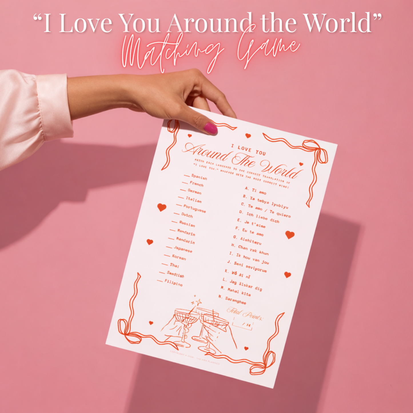 I Love You Around the World Matching Game | Hen Party Printable | Bachelorette Game | Bridal Shower Activity