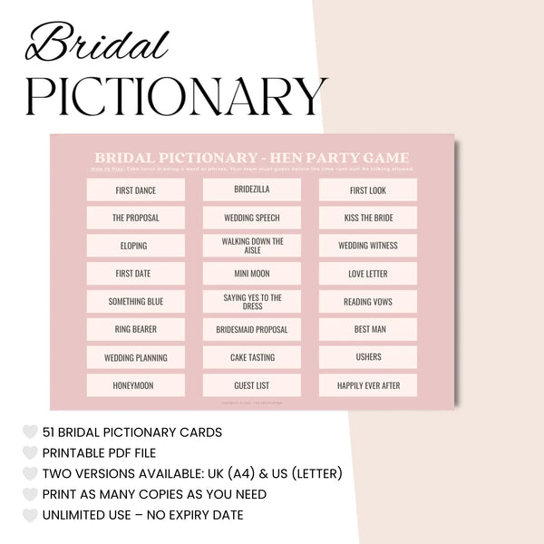 Bridal Shower Pictionary Game - The Hen Planner