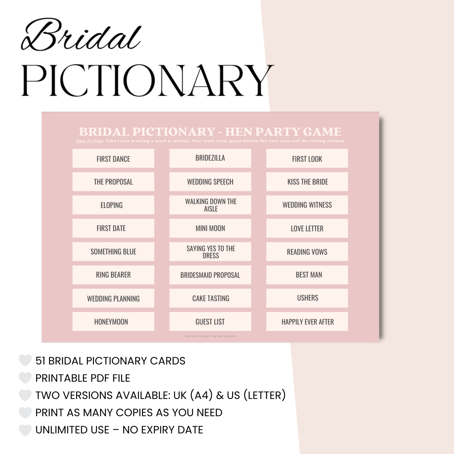 Bridal Shower Pictionary Game