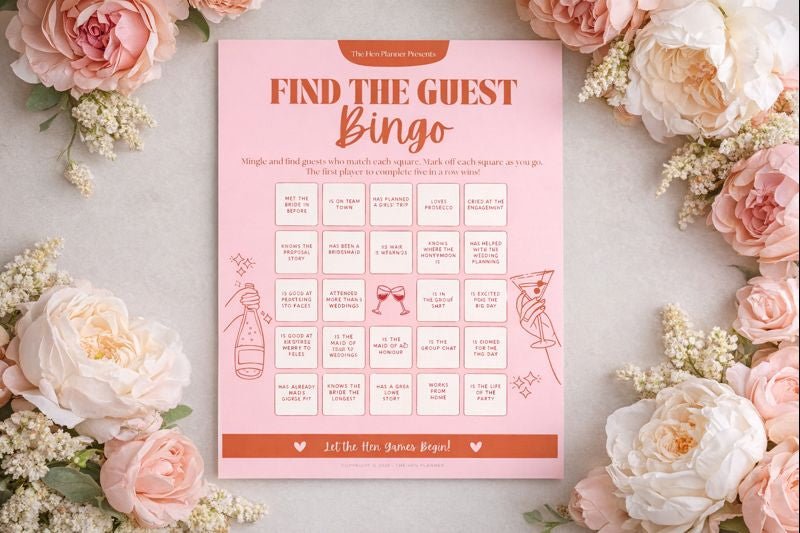 Hen Party Bingo Game – Find the Guest Bridal Shower Printable (5 Game Pack)