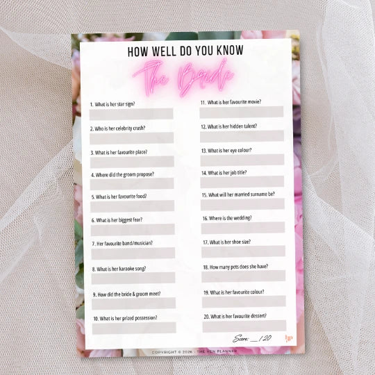 How Well Do You Know the Bride printable game