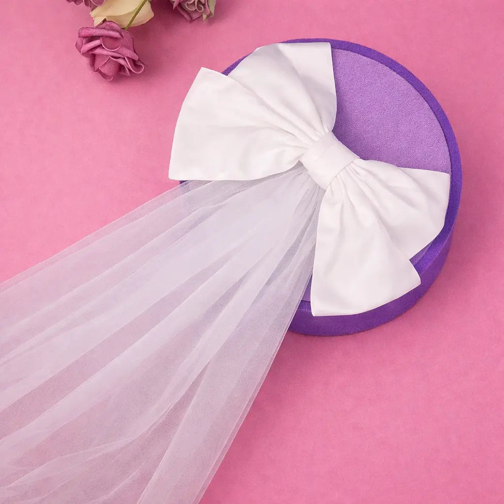 Bride Short Veil with Satin Bow - The Hen Planner