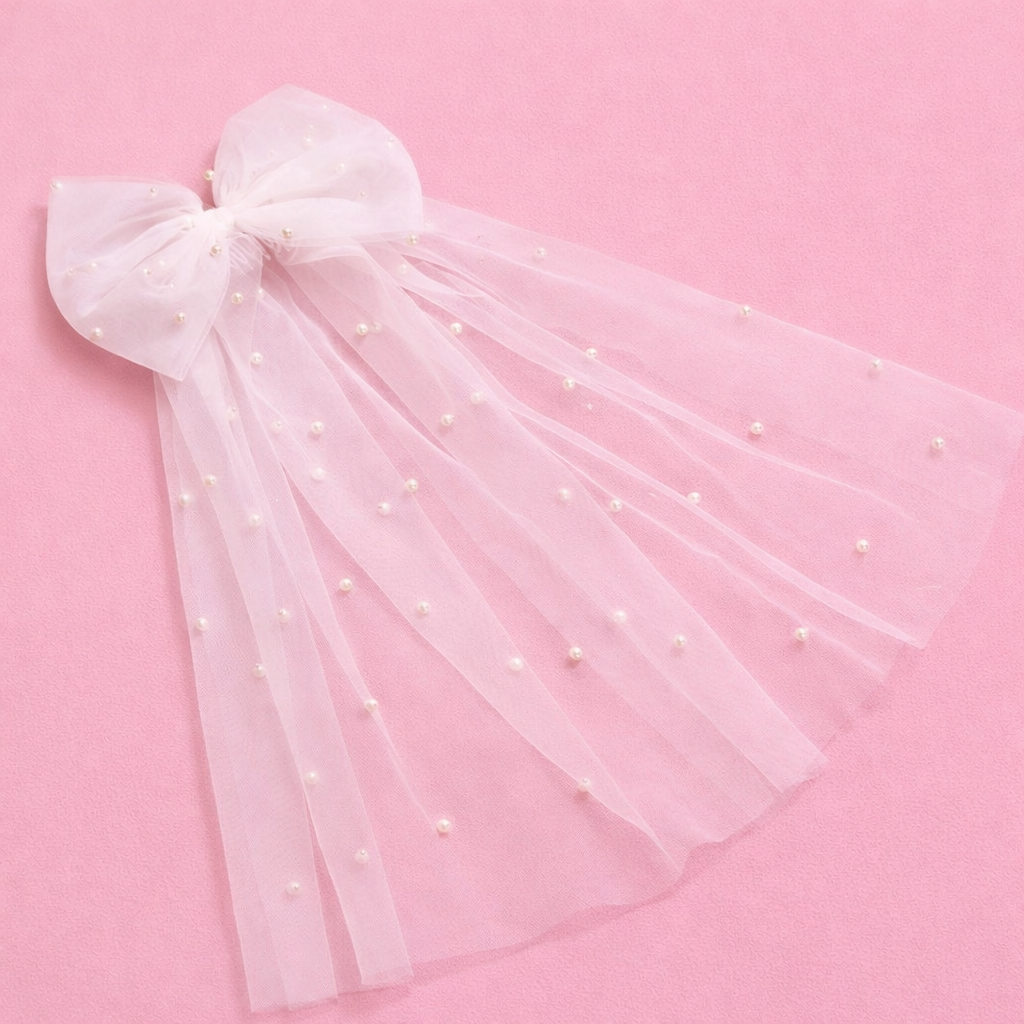 White Bow Veil Hair Clip - The Hen Planner
