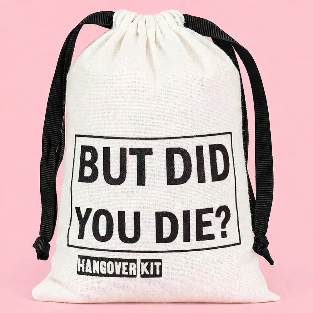 5pcs 5x7in Cotton Recovery Kit Bags for Hangover Kit Bachelorette Party Favor Bags BUT DID YOU DIE Pouches Wedding Decoration The Hen Planner