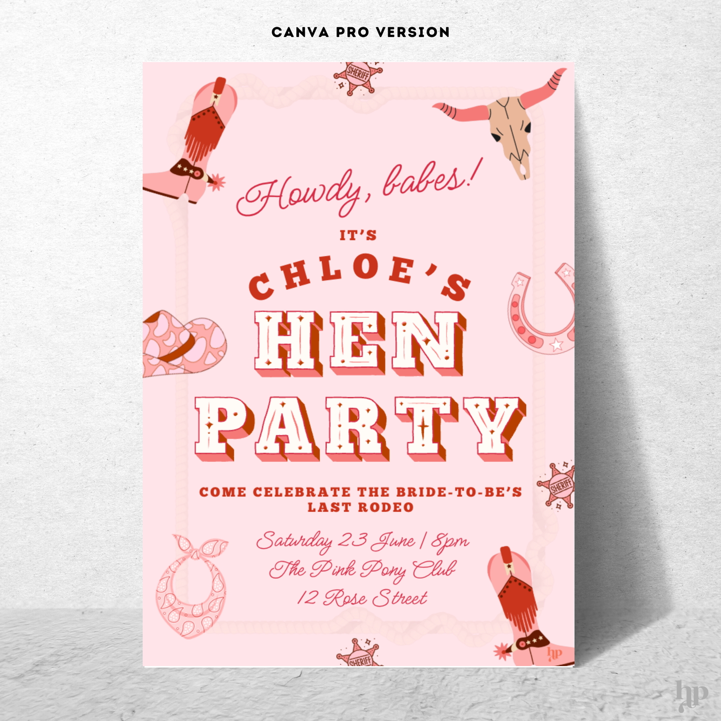 Last Rodeo Hen Party Invite | Editable Canva Template - The Hen Planner