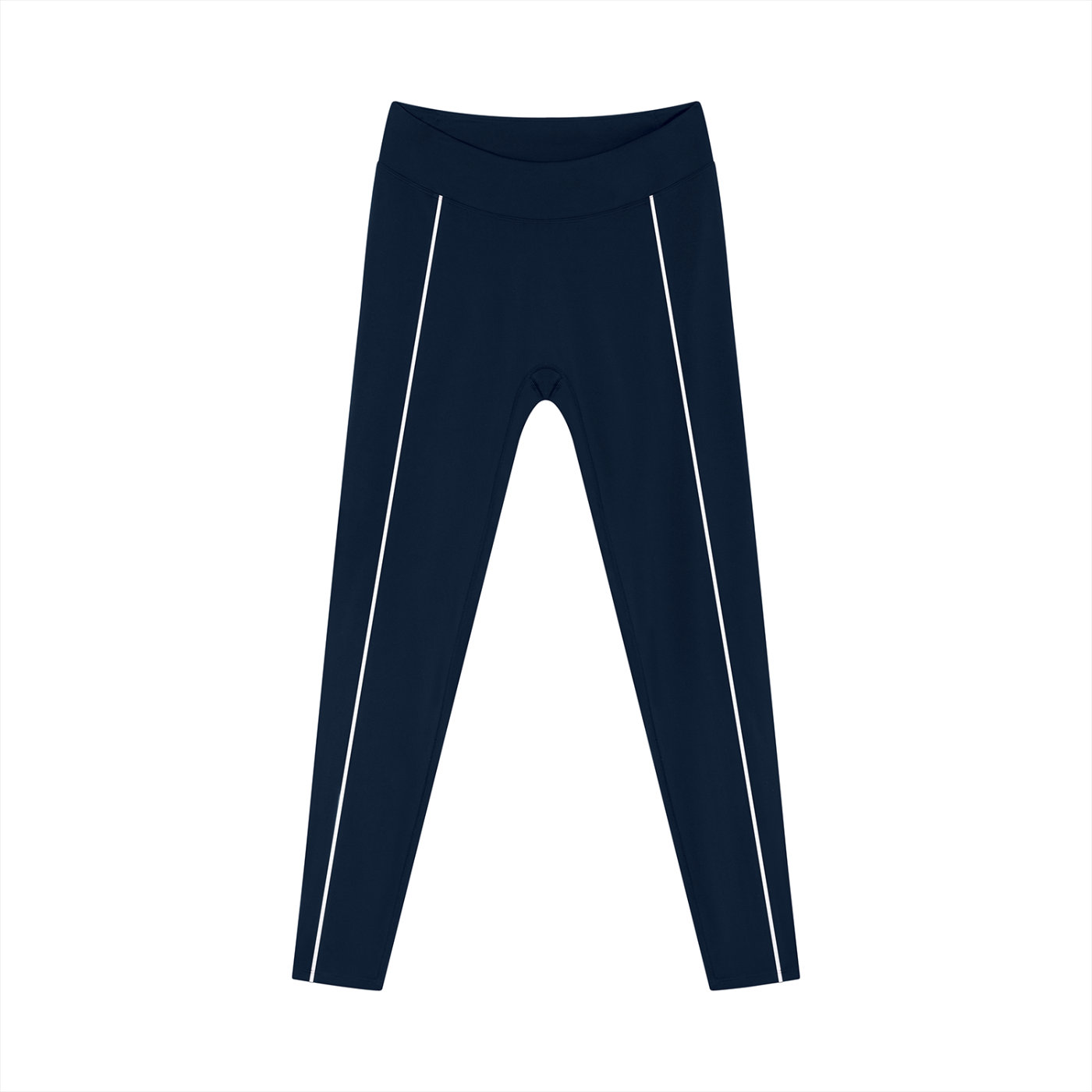 Navy leggings with white stripes on a white background