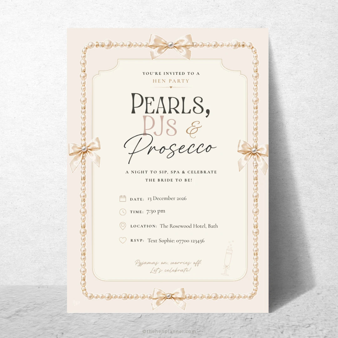Invitation card for a hen party with decorative elements on a light background