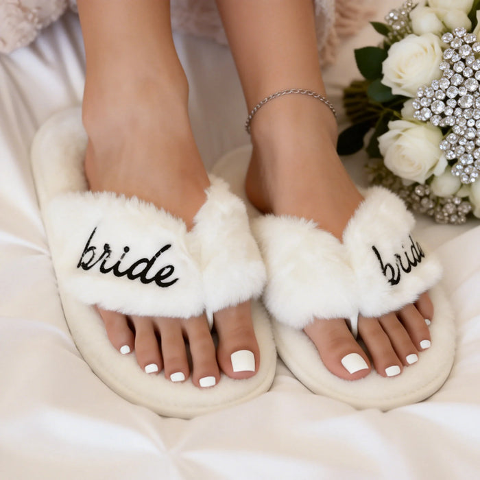 Bride Fur Soft Slippers  Non Slip Bachelorette Bridesmaid Gift Wedding Decor Party Supplies Bride Tribe Sleepover Essentials The Hen Planner