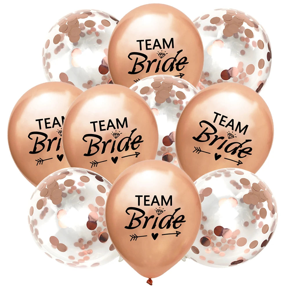 Team Bride Confetti Balloons – 10 Pack Rose Gold or Rose Gold & Gold