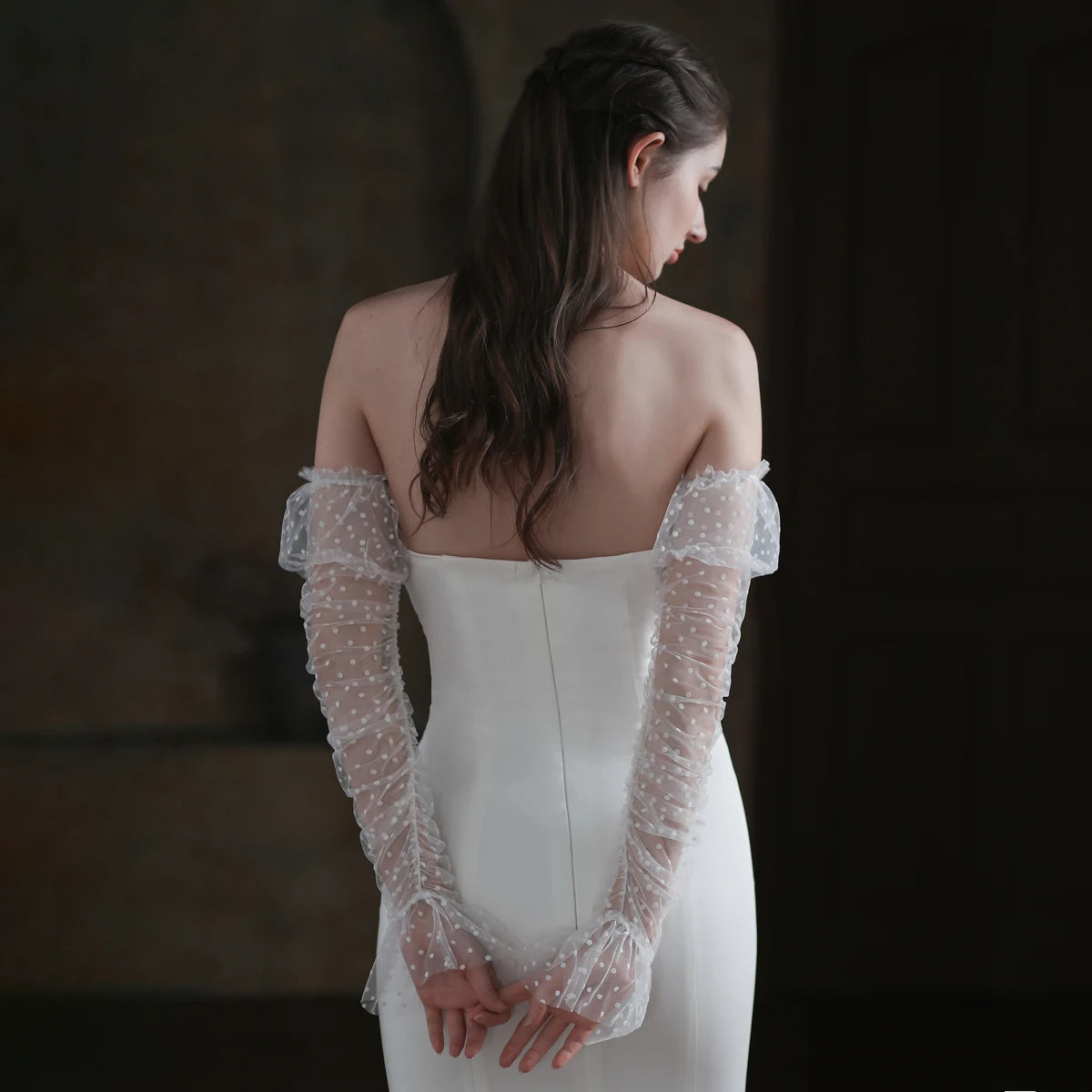 Polka Dot Tulle Opera Bridal Gloves