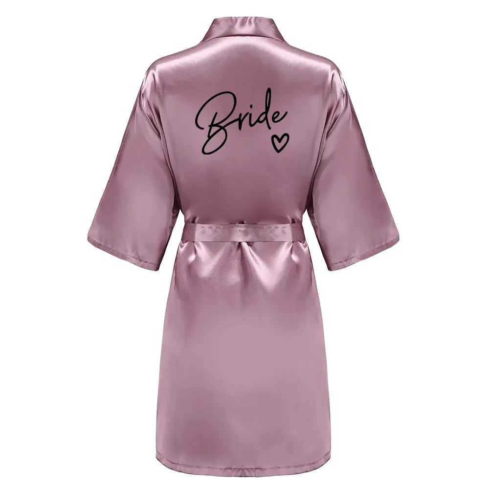 Wedding Party Team Bride Robe With Black Letters Kimono Satin Pajamas Bridesmaid Bathrobe SP003 The Hen Planner