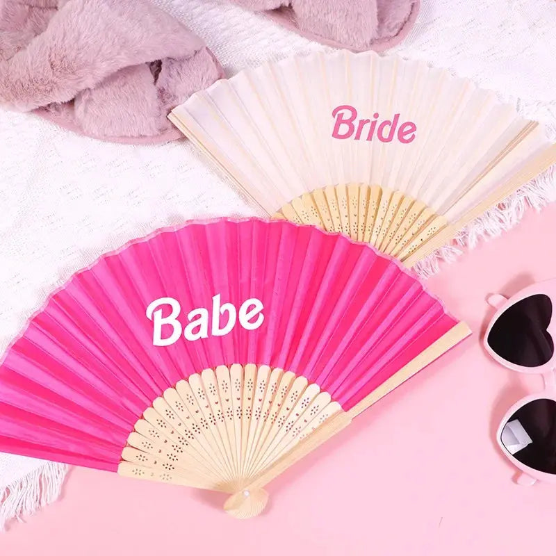 Hot pink Bride babe hand fan summer Pool Beach Bach weekend girls trip bachelorette party Bridal Shower wedding Bridesmaid Gift The Hen Planner