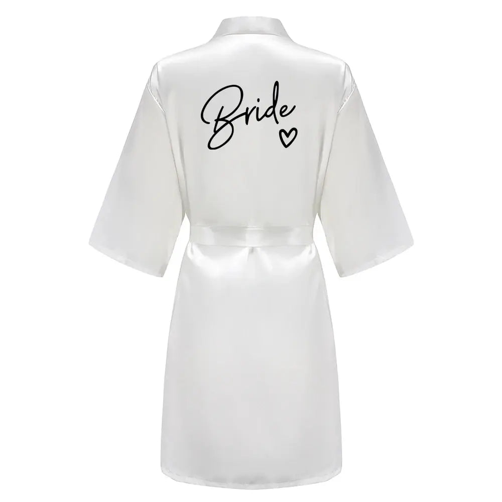 Wedding Party Team Bride Robe With Black Letters Kimono Satin Pajamas Bridesmaid Bathrobe SP003 The Hen Planner
