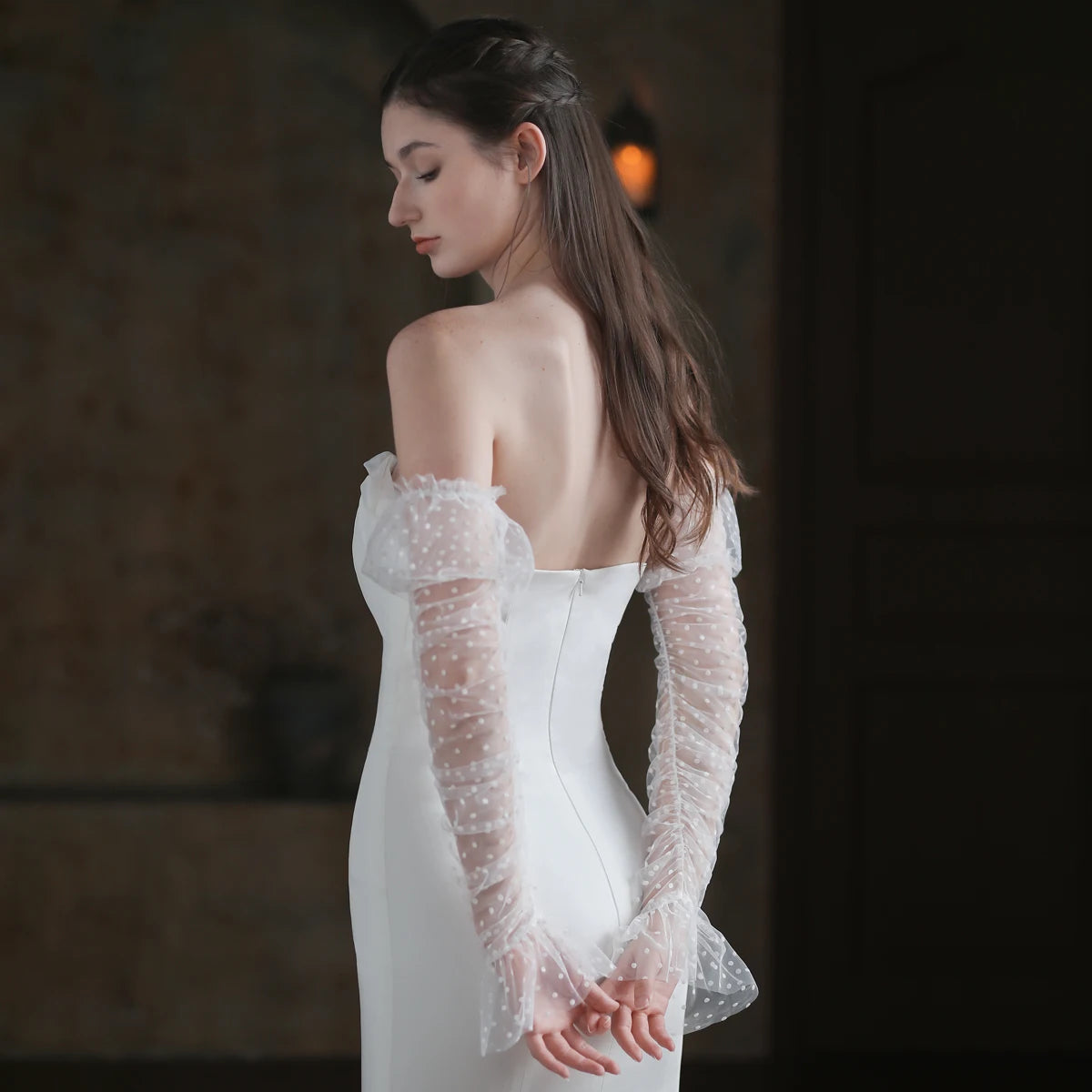 Polka Dot Tulle Opera Bridal Gloves