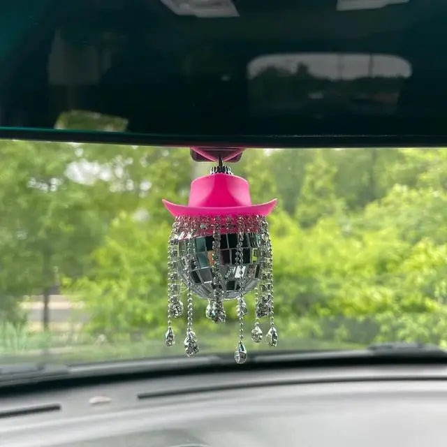 Cowgirl Disco Ball Car Charm | Last Rodeo Gift & Rear View Mirror Accessory