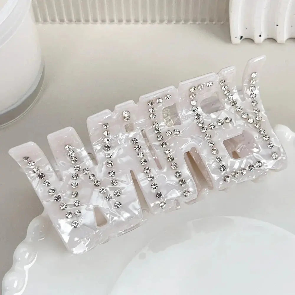 DuoShang Sweet Rhinestone Pearl Letters Hair Claw Large Acrylic Claw Clips Trendy Hair Clips Hair Accessories for Women Girls The Hen Planner