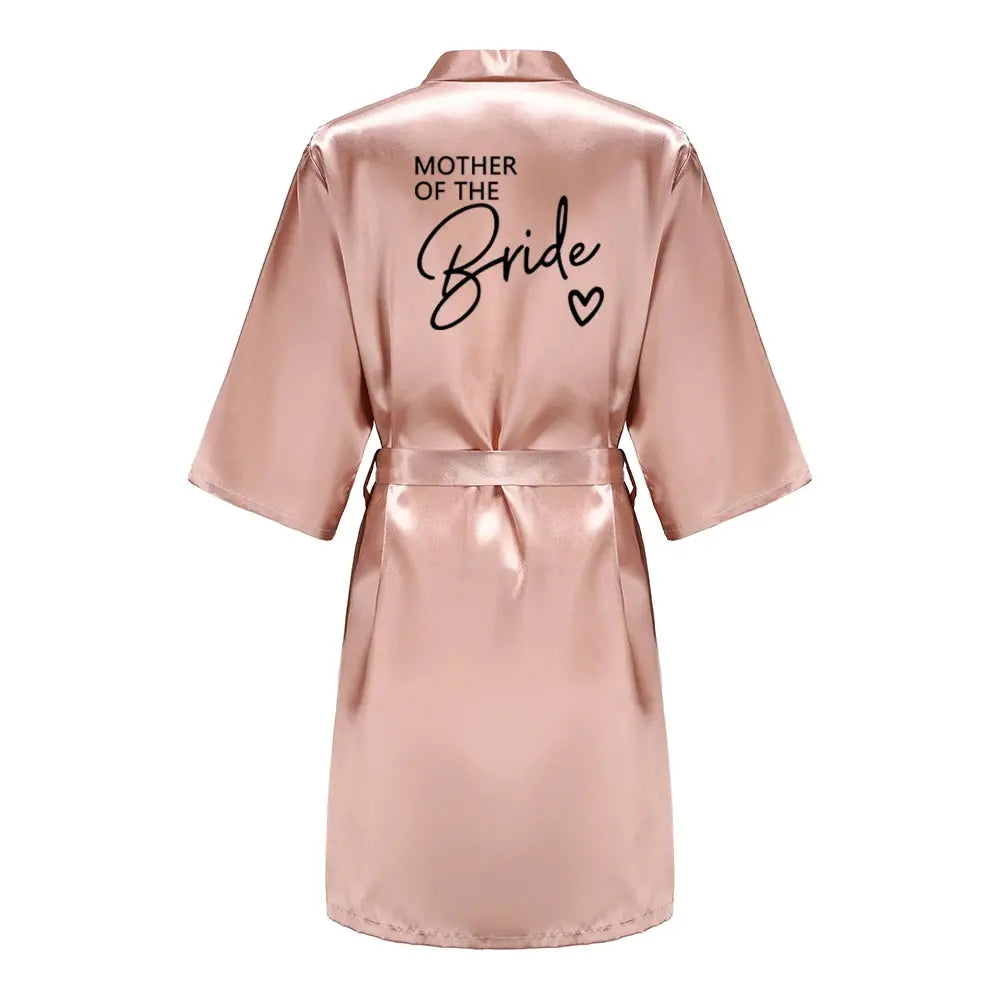 Wedding Party Team Bride Robe With Black Letters Kimono Satin Pajamas Bridesmaid Bathrobe SP003 The Hen Planner