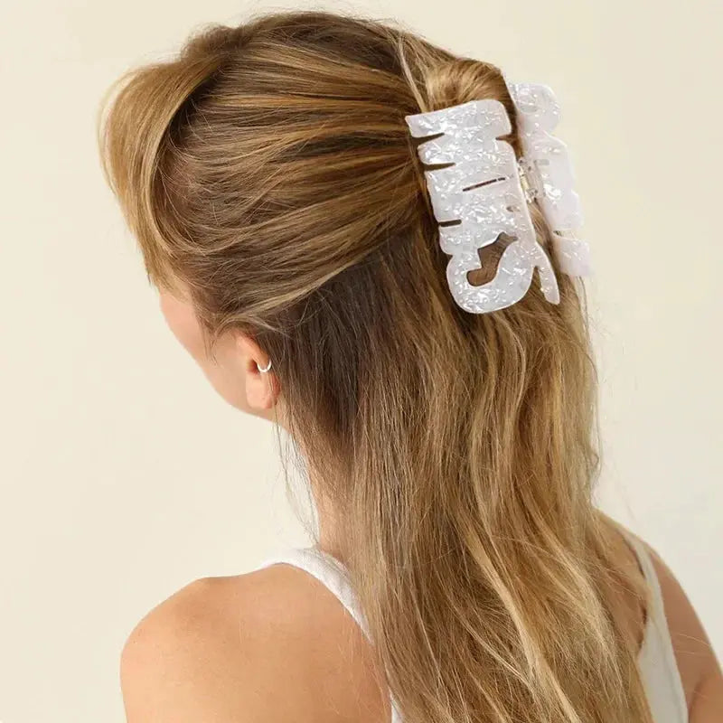 DuoShang Sweet Rhinestone Pearl Letters Hair Claw Large Acrylic Claw Clips Trendy Hair Clips Hair Accessories for Women Girls The Hen Planner