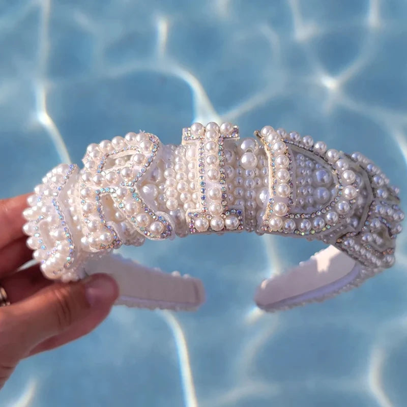 Pearl Bride Headband Wedding Hair Accessories for Bride Bridal Shower Bachelorette Party Bach Engagement Party Decorate Supplies The Hen Planner
