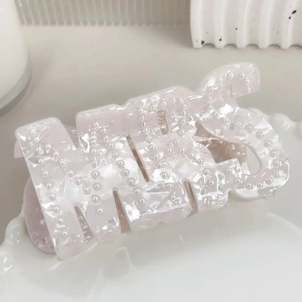 DuoShang Sweet Rhinestone Pearl Letters Hair Claw Large Acrylic Claw Clips Trendy Hair Clips Hair Accessories for Women Girls The Hen Planner