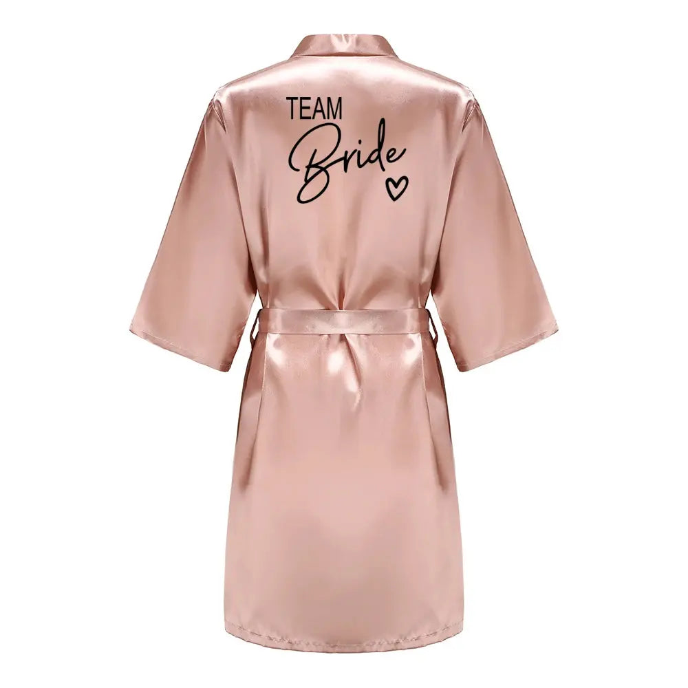 Wedding Party Team Bride Robe With Black Letters Kimono Satin Pajamas Bridesmaid Bathrobe SP003 The Hen Planner