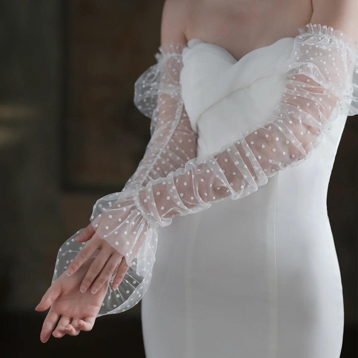 Polka Dot Tulle Opera Bridal Gloves