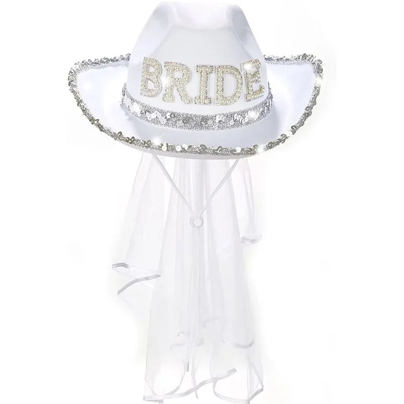 White Bride Cowboy Hat with Veil