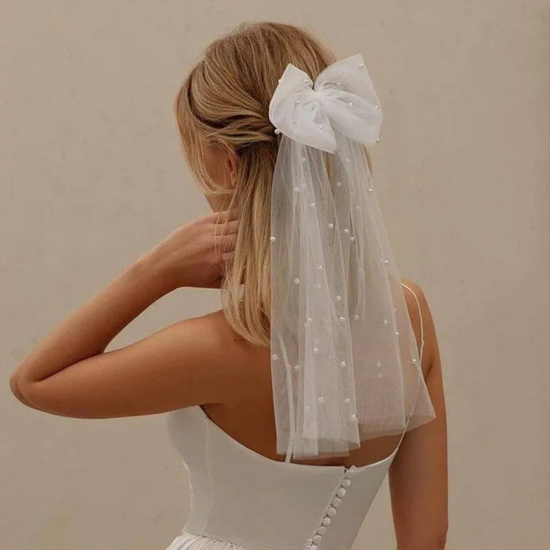 White Bow Veil Hair Clip - The Hen Planner
