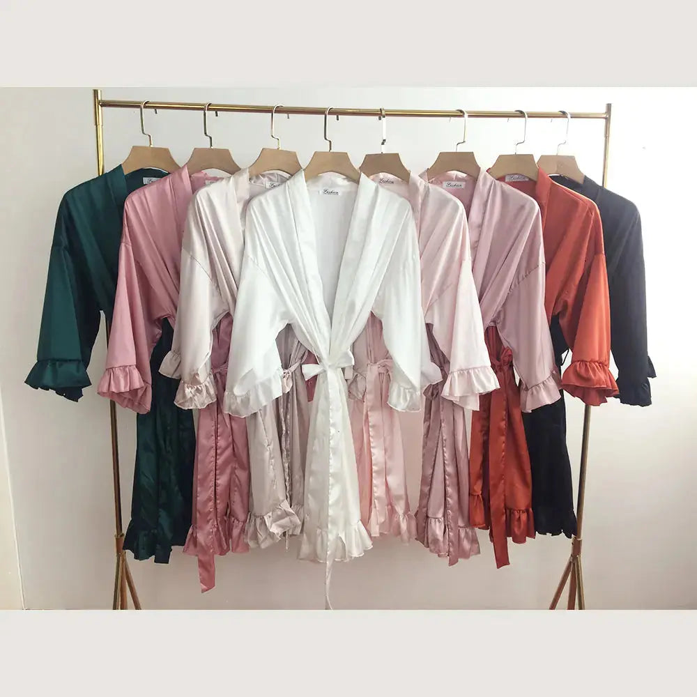 Personalized Bridesmaid Robes with a Ruffled Bridal Shower Dressing Gown Unique Wedding Day Robe For Bride Custom Ruffle Kimonos The Hen Planner