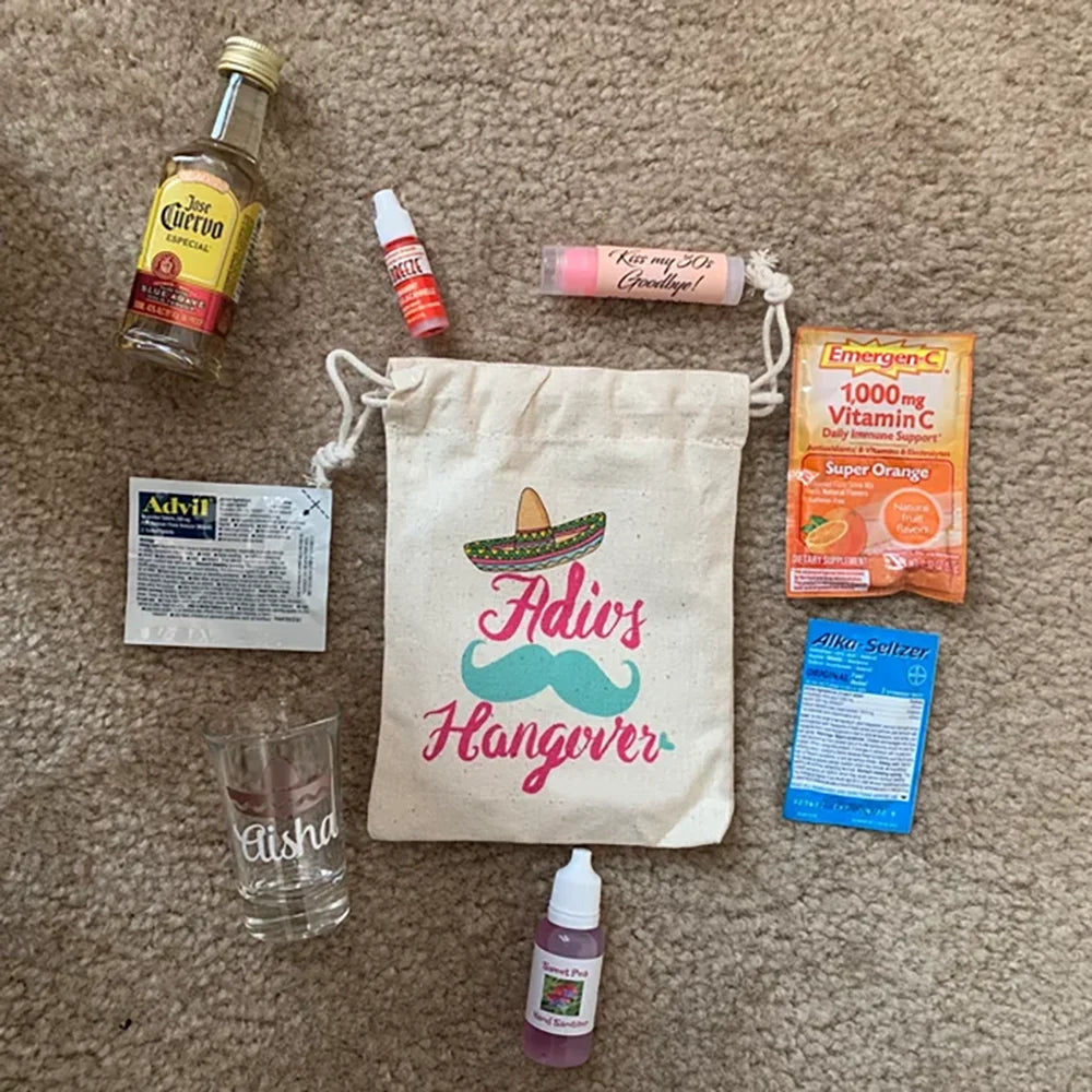 Set of 5 “Adios Hangover” Hangover Kit Bags