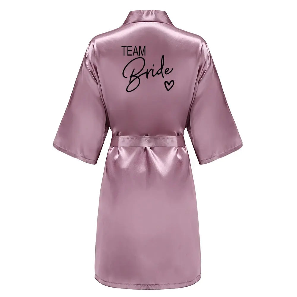 Wedding Party Team Bride Robe With Black Letters Kimono Satin Pajamas Bridesmaid Bathrobe SP003 The Hen Planner
