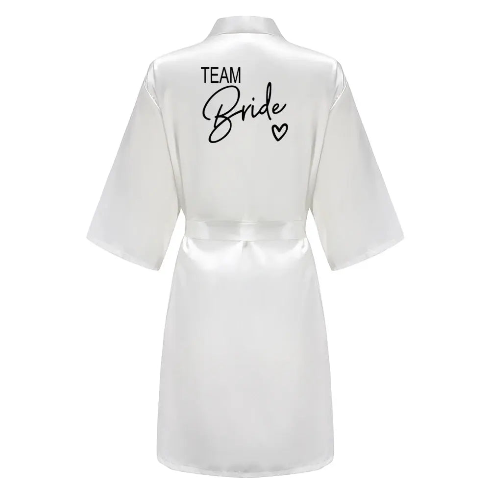 Wedding Party Team Bride Robe With Black Letters Kimono Satin Pajamas Bridesmaid Bathrobe SP003 The Hen Planner