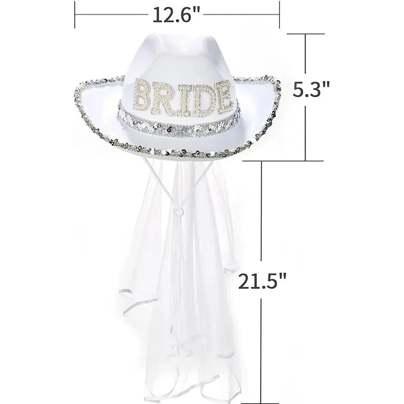 White Bride Cowboy Hat with Veil - The Hen Planner