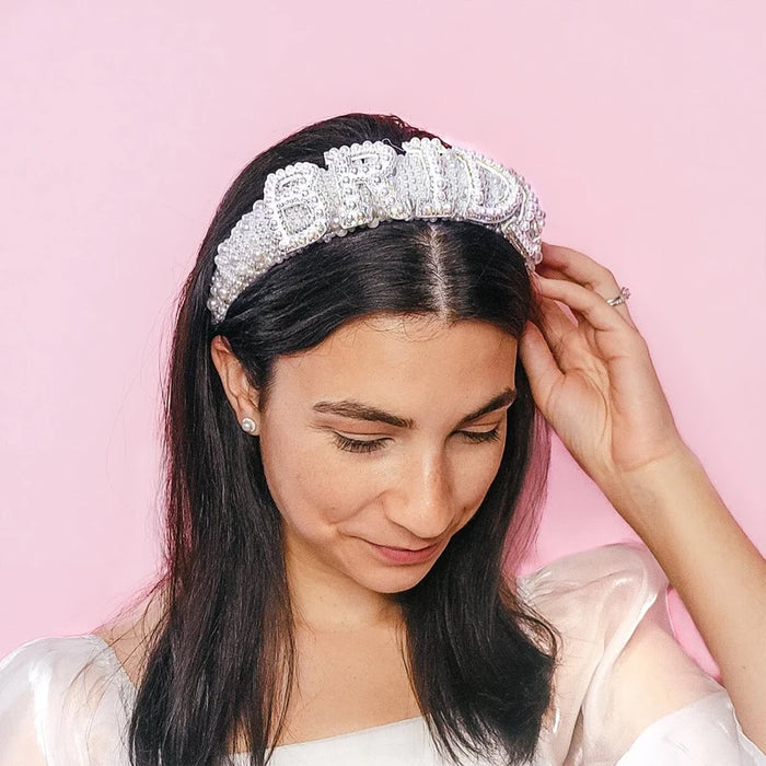 Pearl Bride Headband Wedding Hair Accessories for Bride Bridal Shower Bachelorette Party Bach Engagement Party Decorate Supplies The Hen Planner