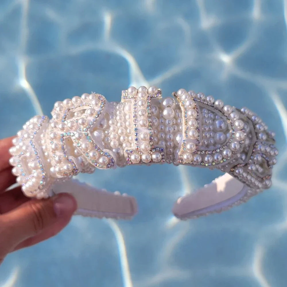 Pearl Bride Headband Wedding Hair Accessories for Bride Bridal Shower Bachelorette Party Bach Engagement Party Decorate Supplies The Hen Planner