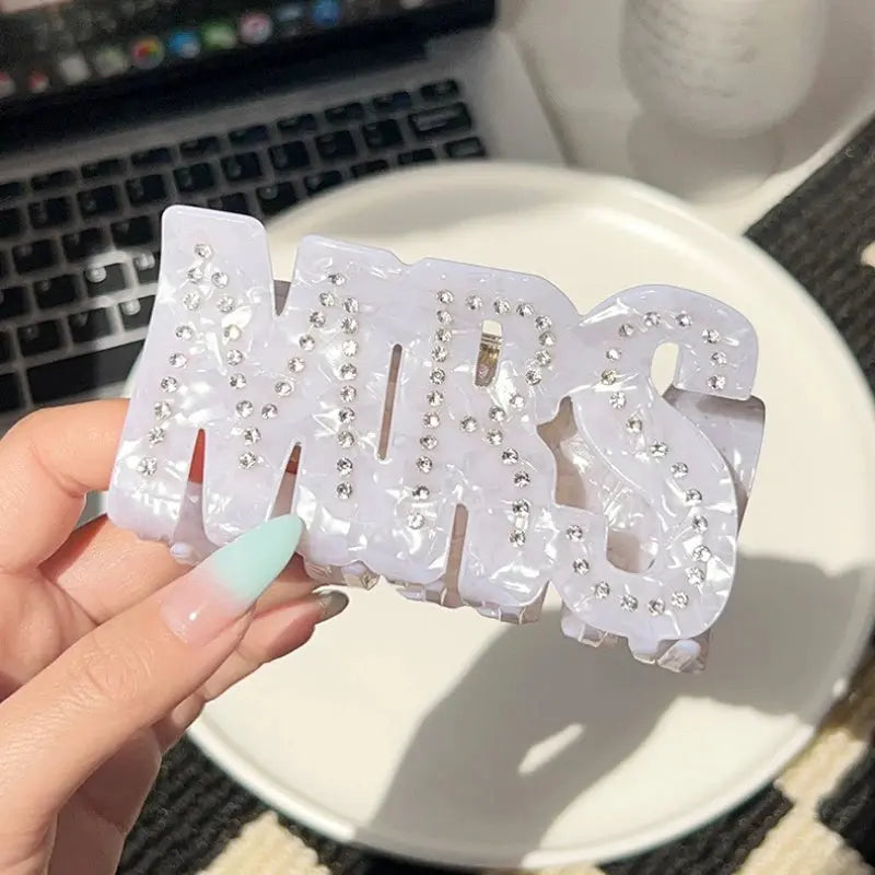 DuoShang Sweet Rhinestone Pearl Letters Hair Claw Large Acrylic Claw Clips Trendy Hair Clips Hair Accessories for Women Girls The Hen Planner