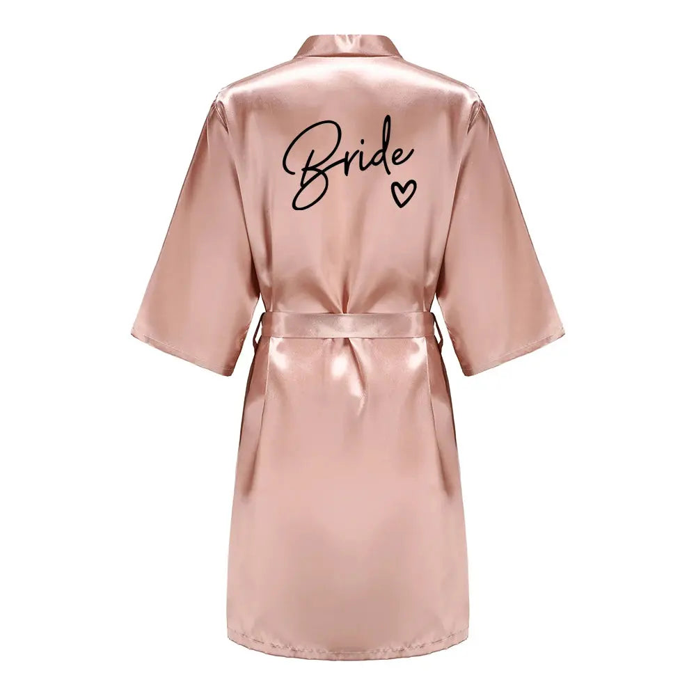 Wedding Party Team Bride Robe With Black Letters Kimono Satin Pajamas Bridesmaid Bathrobe SP003 The Hen Planner