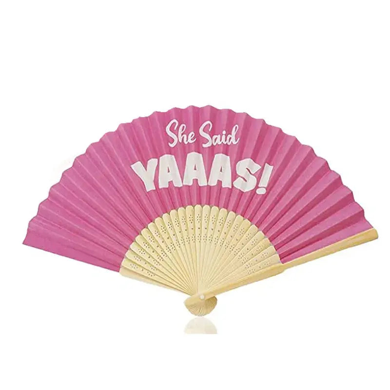 1pcs Silk fan she said yaaas summer beach pool wedding Bachelorette hen Party Bridal Shower Honeymoon Trip decoration bride The Hen Planner