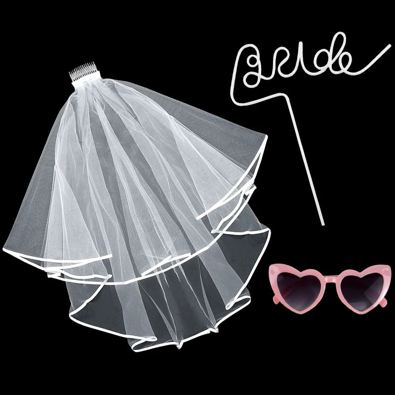 3-Piece Bride Veil, Straw & Sunglasses Set