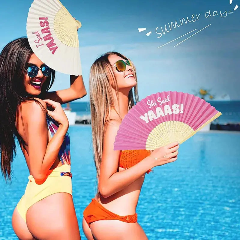 1pcs Silk fan she said yaaas summer beach pool wedding Bachelorette hen Party Bridal Shower Honeymoon Trip decoration bride The Hen Planner
