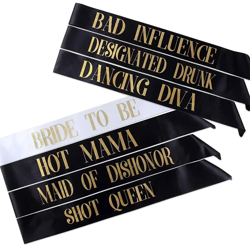 7 Hen Party Sashes Set – Bride & Bridal Party Roles