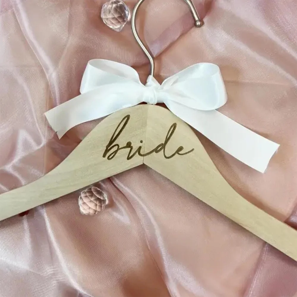 Laser Engraved Bride Wedding Hanger with White Bow