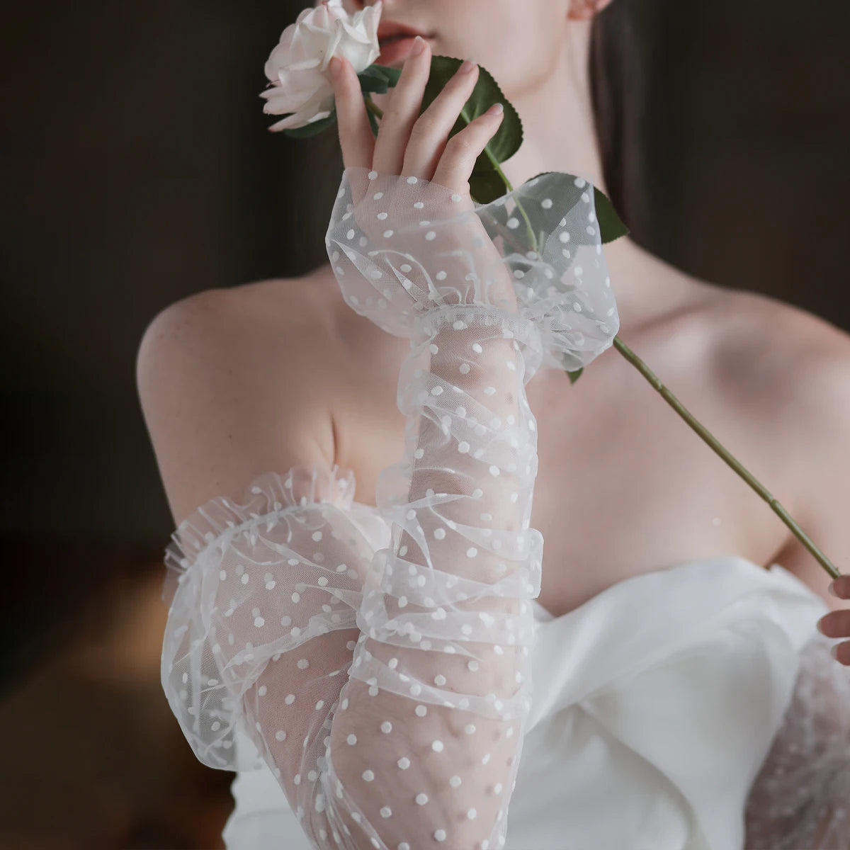 Polka Dot Tulle Opera Bridal Gloves