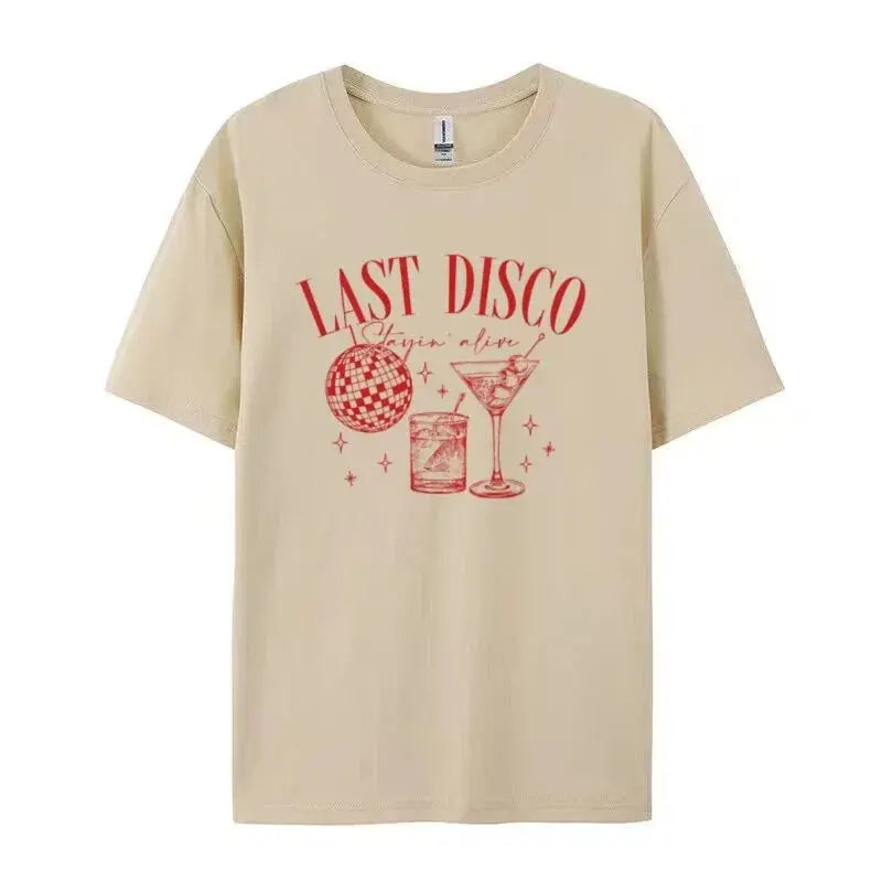 Last Disco Graphic Tee Bachelorette Party T Shirt Cocktail Party Shirt Team Bride Vintage T-Shirts for Women Retro Aesthetic Top The Hen Planner